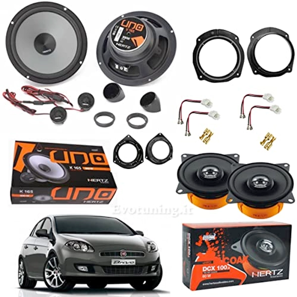 Kit Altoparlanti Hertz K165 + Hertz DCX 100.3 per FIAT BRAVO dal 2007 Anteriori e Posteriori + 2Cp Anelli Adattatori +2 Cp Cavi adattatori by EvoTuning Store