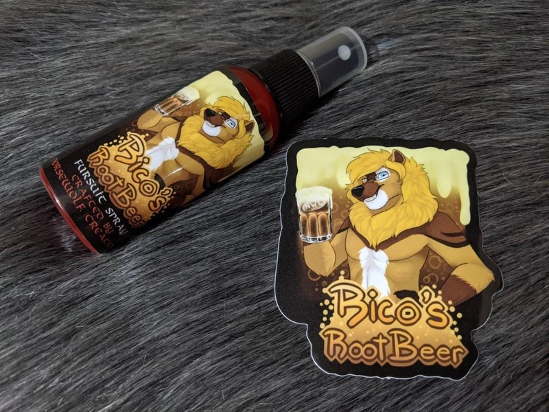 Rico's Root Beer fursuit spray + 3" sticker by Norsewolf Creations costume cosplay plush scent fragrance free shipping