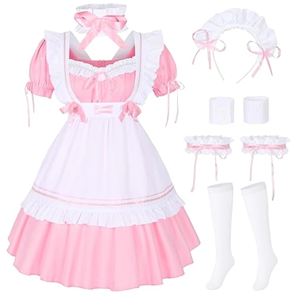 Ainiel Maid Valentines Day Outfit Women Anime Maid Costume Cosplay Lolita Fancy Dress Maid Dress With Socks Headwear Sets
