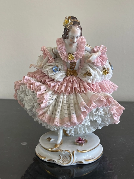 Antique Dresden Germany Volkstedt Lace Porcelain Figurine
