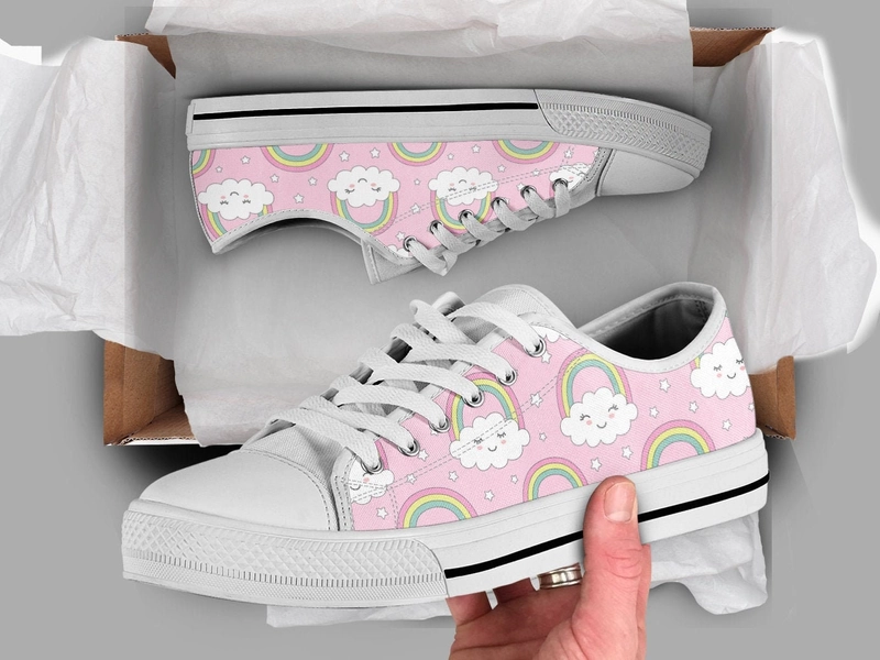 Pink Rainbow Shoes | Pastel Color Sneakers | Cute Shoes | Casual Shoes | Cute  Gifts | Low Top Converse Style Shoes for Womens Mens Adults