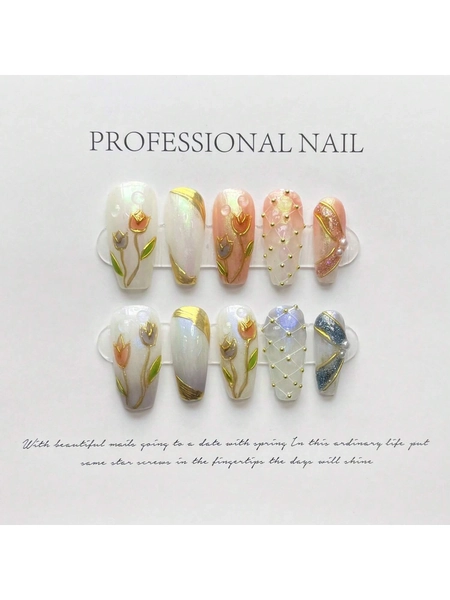 Tulip Medium Long Coffin Nails
