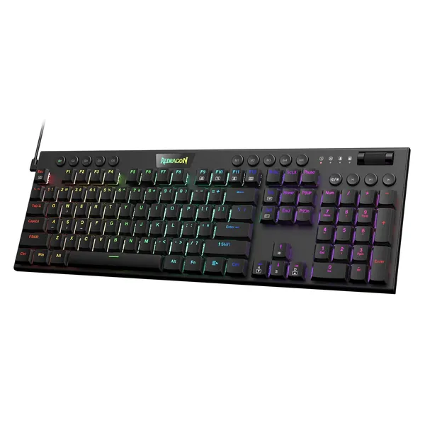 Redragon K619 Horus RGB Mechanical Keyboard, Ultra Thin Designed Wired Gaming Keyboard w/Low Profile Keycaps, Dedicated Media Control & Linear Red Switch, Pro Software Supported