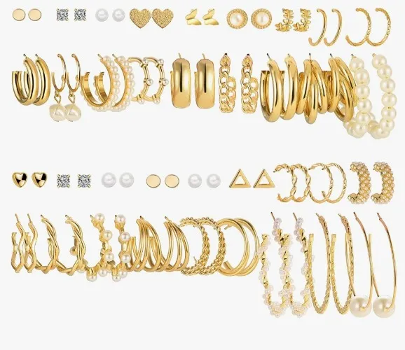 Amazon.com: 36 Pairs Gold Earrings Set for Women Girls, Fashion Pearl Chain Link Stud Drop Dangle Earrings Multipack Statement Earring Packs, Hypoallergenic Earrings for Birthday Party Christmas Jewelry Gift: Clothing, Shoes & Jewelry