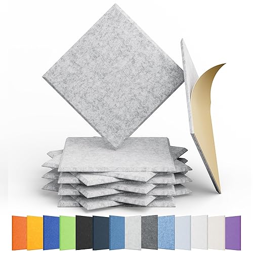 Amantech 12 Pack Acoustic Panels Self Adhesive Sound Proof Foam, High Density Sound Acoustic Panel, 11.8X11.8X0.4 Inch Square Panels in Home, Office, Reccording Room, Studio,and more(Silver Gray) - Square 12pcs - Silver Gray