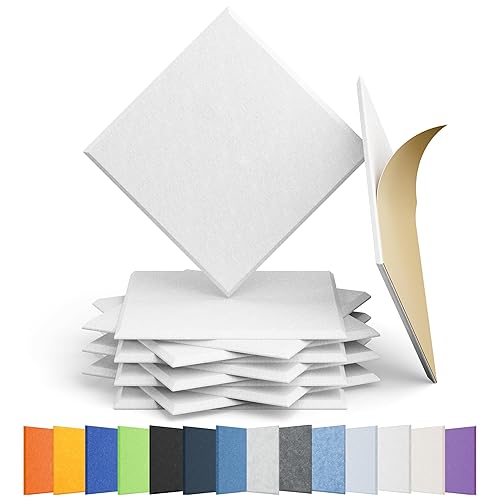 Amantech 12 Pack Acoustic Panels Self Adhesive Sound Proof Foam, High Density Sound Acoustic Panel, 11.8X11.8X0.4 Inch Square Panels in Home, Office, Reccording Room, Studio,and more(Snow White) - Square 12pcs - Snow White