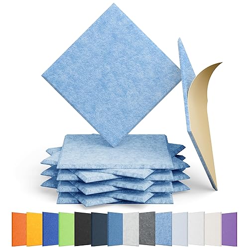 Amantech 12 Pack Acoustic Panels Self Adhesive Sound Proof Foam, High Density Sound Acoustic Panel, 11.8X11.8X0.4 Inch Square Panels in Home, Office, Reccording Room, Studio,and more(Light Sky Blue) - Square 12pcs - Light Sky Blue