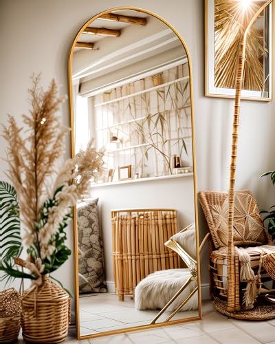 Antok Arched Full Length Mirror, 64"x21" Arched Floor Mirror, Glassless Mirror Full Length with Stand, Floor Mirror Freestanding, Wall Mounted Mirror for Bedroom Living Room, Gold - Gold - 64x21in