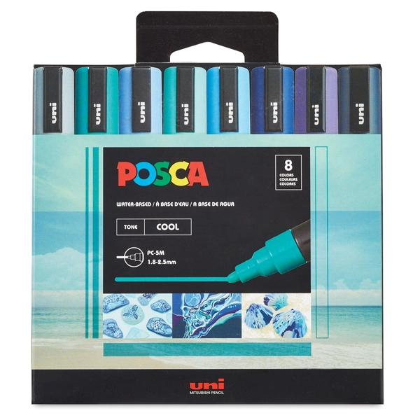 Posca Paint Markers - Set of 8, Cool Tone Colors, Medium Tip, 2.5 mm