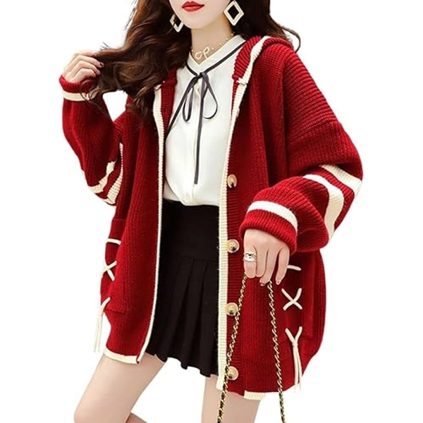 FindThy Women’s Kawaii Color Block Cardigan Casual Button Up Long Sleeve Cute Sweater Cardigans