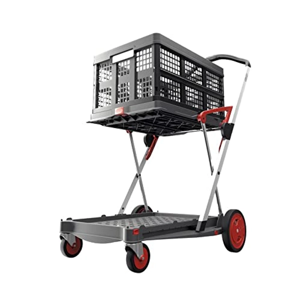 CLAX® The Original | Made in Germany | Multi use Functional Collapsible Carts | Mobile Folding Trolley | Shopping Cart with Storage Crate (Red)
