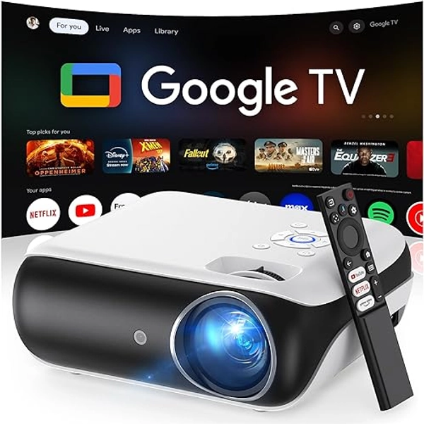 HAPPRUN Google TV Projector - 4K & HDR10+, WiFi & Bluetooth, Netflix-Licensed, Outdoor Movie Projector with Google Cast & Airplay
