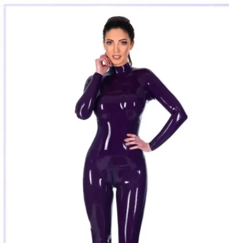 Bright&Shiny Damson Purple catsuit made of latex with anatomic cut | Default Title