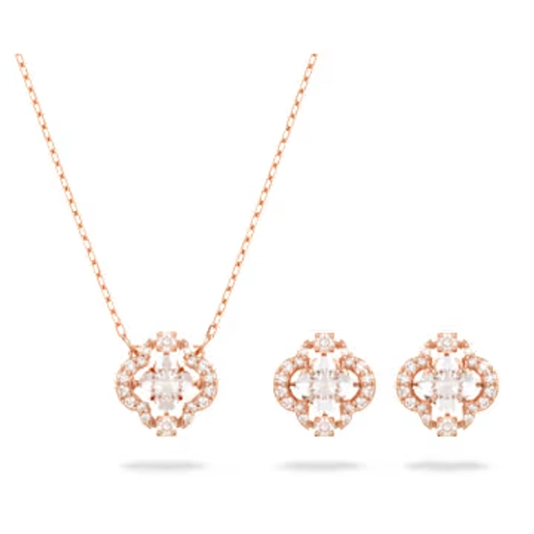 Swarovski Sparkling Dance set, Mixed cuts, Clover, White, Rose gold-tone plated