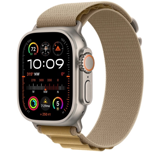 Apple Watch Ultra 2 GPS + Cellular, 49mm Natural Titanium Case with Tan Alpine Loop - Medium