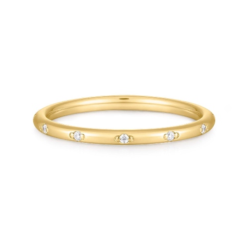 CZ STUDDED THIN RING - 14k Gold Plated Sterling Silver / 7