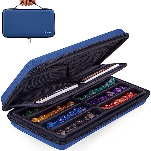 SIQUK Dice Storage Case DND Dice Box and Removable Slotted Tray Holds 8 Sets DND Dice Dice Organizer Holder with Handle for Dungeons & Dragons and Other RPG Table Games, Pure Blue - Pure Blue