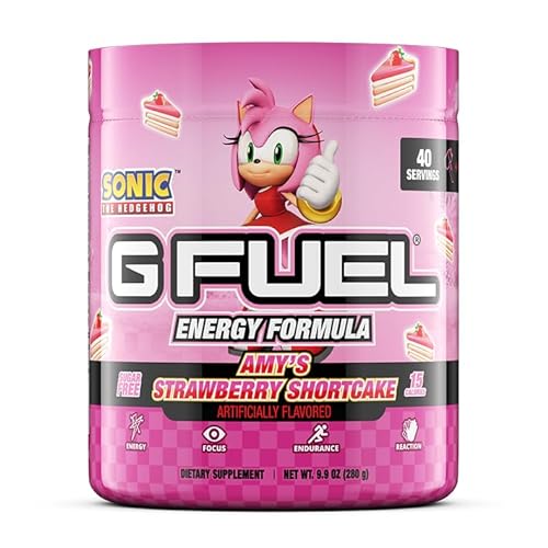 G fuel Sonic Amy's Energy Powder, Sugar Free, Clean Caffeine Focus Supplement, Water Mix, Strawberry Shortcake Flavor, Focus Amino, Vitamin + Antioxidents Blend, 9.9 oz (40 Servings)