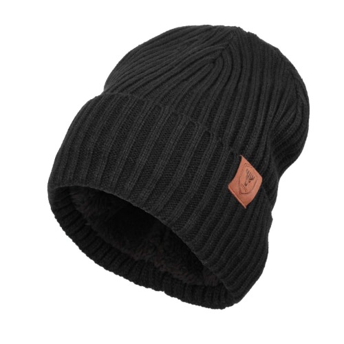 OZERO Knit Beanie Winter Hat, Thermal Thick Polar Fleece Snow Skull Cap for Men and Women - Black
