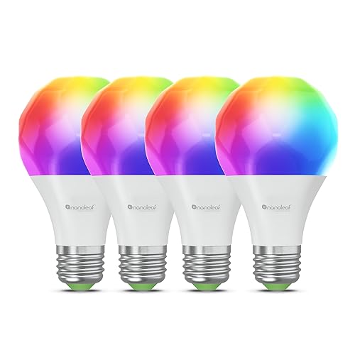 Nanoleaf Essentials Smart LED Color-Changing Light Bulb (60W) - RGB & Warm to Cool Whites, App & Voice Control (Works with Apple Home, Google Home) - Matter over Wifi A19 (4PK)