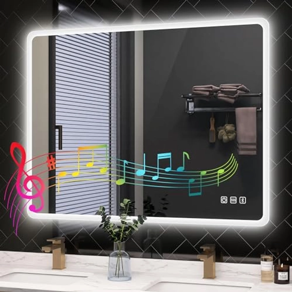 STARLEAD 28"x36" LED-Bathroom-Mirror-with-Lights, Wall-Mounted with Bluetooth Speaker, Anti-Fog, 3 Color Temperature, Dimmable Brightness, IP65 Waterproof, Tempered Glass, Frontlit & Backlit