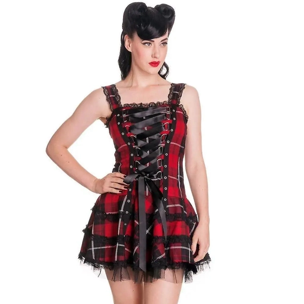Spooky Tartan Plaid Lace-Up Gothic Dress for Dark Fashion Lovers
