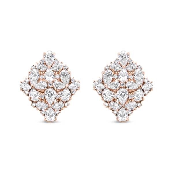 18K Rose Gold 8 1/3 Cttw Pear and Round Diamond Floral Cluster Omega Earrings (F-G Color, VS1-VS2 Clarity)