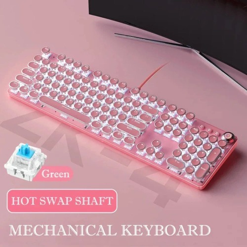 Pink and Sky Blue Theme Retro Mechanical Wired Keyboard - Pink / 1