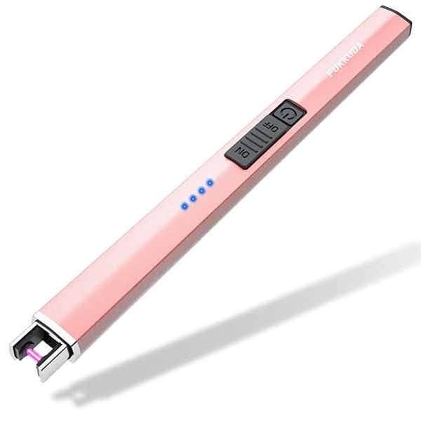 Electric Candle Lighter Rechargeable Lighters Stocking Stuffers for Women Plasma Arc Lighters Windproof & Flameless with USB Rechargeable Battery Double Safety Switch (Rose Gold)