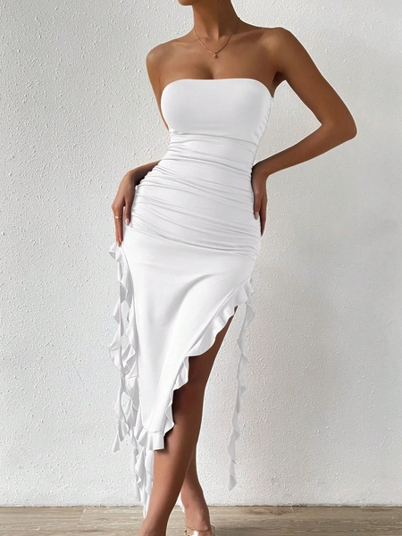 SHEIN Raffinéa Tube Kleid mit Rüschenbesatz, Schlitz,