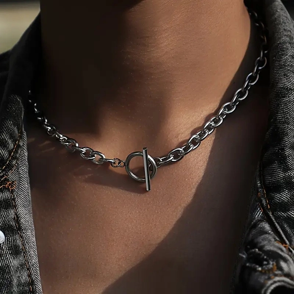unisex hip hop 316 rustfritt stål ombre kjede halskjede sett, enkel gate stil kjede med ot knepplås,   anheng   genser kjede for par | Handle De Siste Trendene | Temu