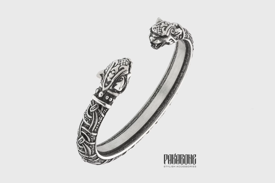 Viking Adjustable Bracelet with Freyja's Cats Cuff Norse Metal Torc Arm Ring with Cat Heads Vikings Jewelry Gift for Men and Women 001-771