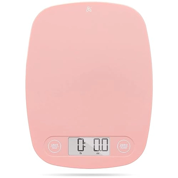 Greater Goods Blush Pink Food Scale - Digital Display Shows Weight in Grams, Ounces, Milliliters, and Pounds | Perfect for Meal Prep, Cooking, and Baking | A Kitchen Necessity Designed in St. Louis