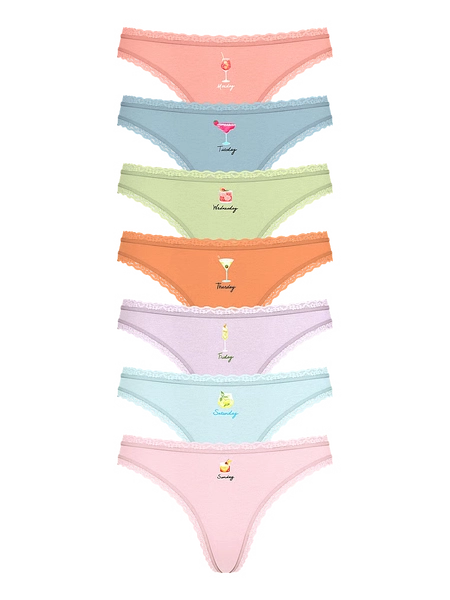 7-Pack Days of the Week Lace-Trim Thong Panties
