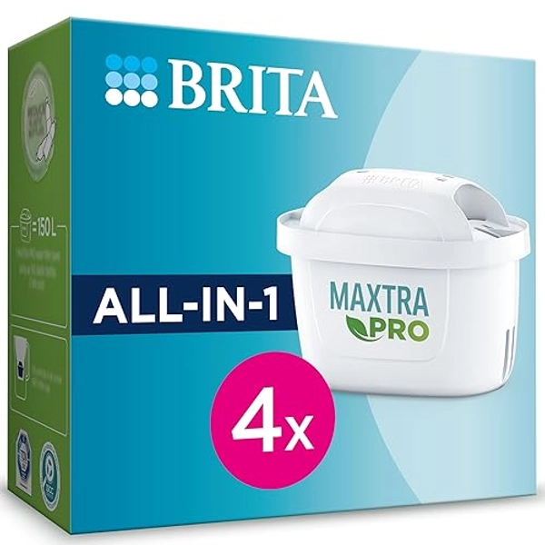 BRITA Filtro acqua rubinetto MAXTRA PRO All-in-1 confezione da 4 filtri - Riduce cloro, calcare, PFAS e metalli, filtro originale compatibile con caraffa acqua filtrante BRITA