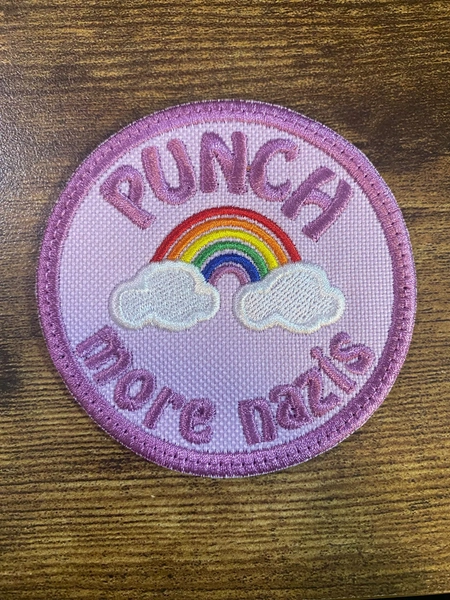 Anti-Fascist Action Patch, Punch More NZS, Embroidered Protest Patch, Iron On/Sew On/Hook Backing, 3 or 4 inch