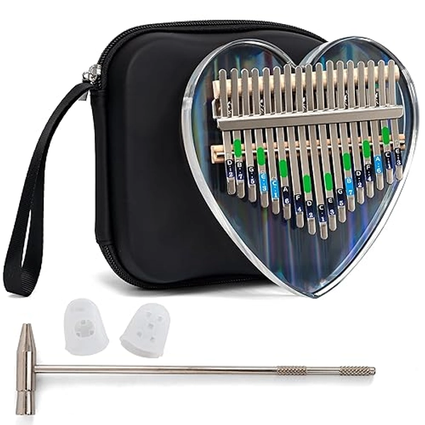 LUCKIPLUS Rainbow Kalimba Thumb Piano Heart-Shaped Acrylic 17 Keys Finger Piano Portable Mbira Musical Instruments Cute Christmas Gift with Tune Hammer and Study Instruction for Adults Beginners