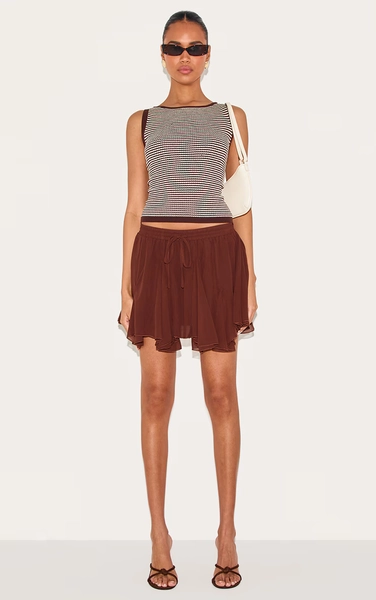 Chocolate Chiffon Godet Floaty Mini Skirt