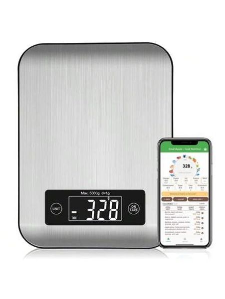 Smart Food Nutrition Scale, Digital Kitchen Scales With Smart App For Meal Planning, Tracking Calorie Value And Food Nutritional Counting, Resolution 1g, Max 5kg 11Ib, 304 Stainless Steel