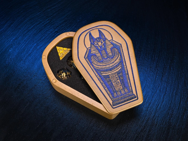 Dice Set, Egypt Theme, Anubis Dice, Gold & Blue, Christmas Gift, DND, Halloween, Sharp Edges Dice