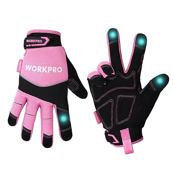 WORKPRO Safety Work Gloves, Mechanic Working Gloves for Men Women, Touch Screen, Terry Fabric, Non-Slip - Medium (Pack of 1) - Pink