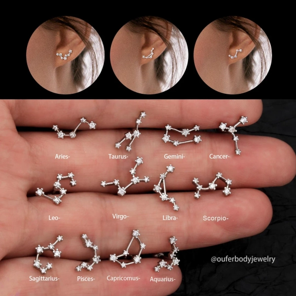 16G Celetial Zodiac Cartilage Earring Studs/constellation Stud Earrings/horoscope Earrings/conch Earrings/helix Studs/mother's Day Gift - Etsy Canada