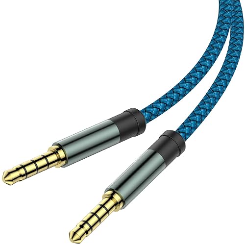 MCSPER 2 Pack TRRS 3.5mm Audio Cable, 5Ft 4-Conductor (4 Pole) with Mic[Microphone Compatible] Nylon Braided Aux Cord Compatible Car Home Stereos,Speaker,Headphones,Sony(Blue)