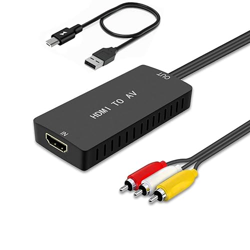 HDMI to RCA Converter, HDMI to Composite Video Audio Converter Adapter, HDMI to AV, Supports PAL/NTSC for PS4, Xbox, Switch, TV Stick, Blu-Ray, DVD Player, - HDMI to RCA Converter