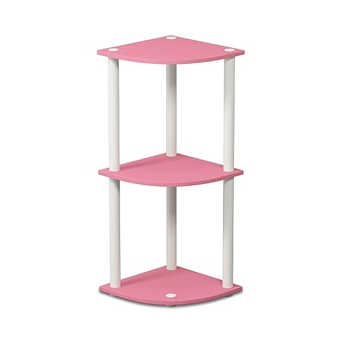 Furinno Turn-N-Tube 3-Tier Round Tube Reversible Corner Display Rack Multipurpose Shelving Unit, Pink/White - Pink/White - 3-Tier Round Tube
