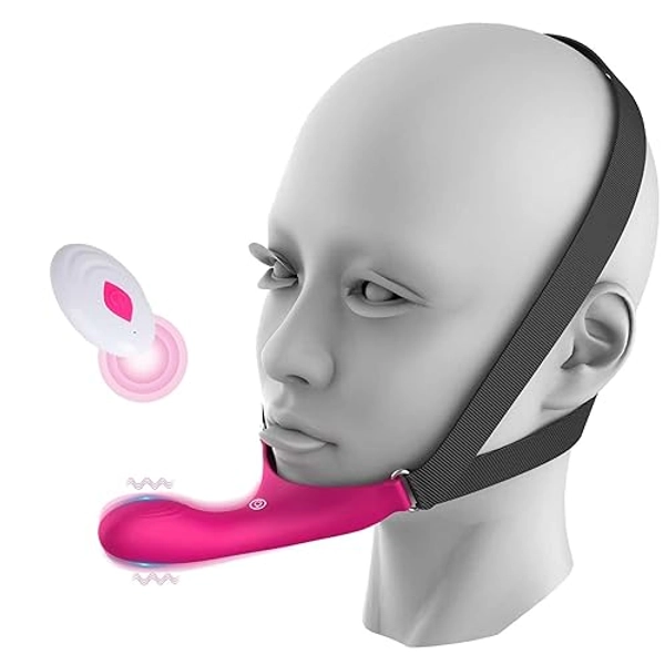 Strap-On Face Chin Harness Vibrator Dildo, Wearable Head-Mounted Dildo Strap with 10 Vibrating Modes for G-Spot and Anal Stimulation, Head Oral and Solo Play, Adult Couples Funny Sex Toys