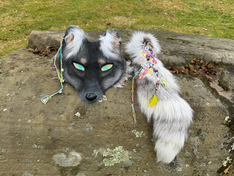 Wolf Mask and Beaded Tail Set