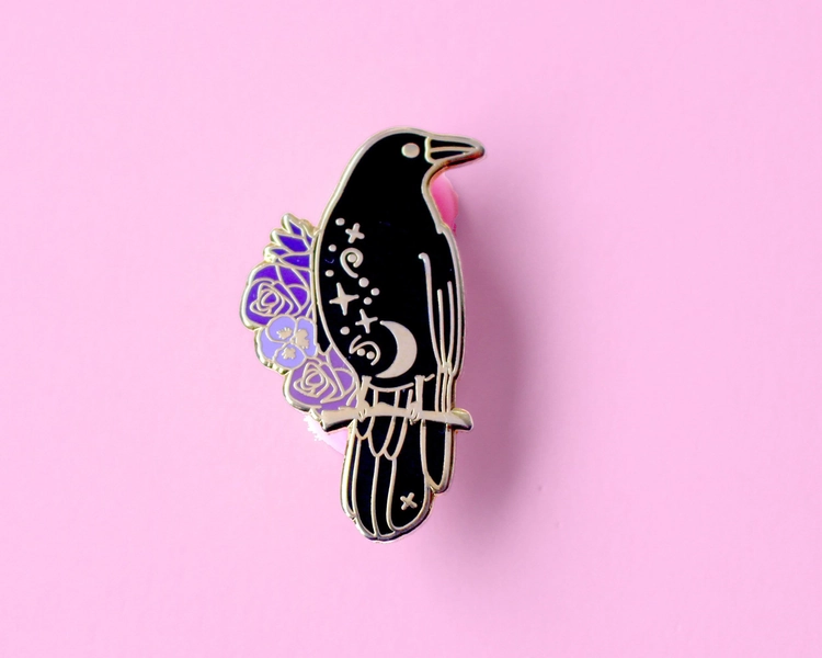 Raven Enamel Pin, Crow Enamel Pin