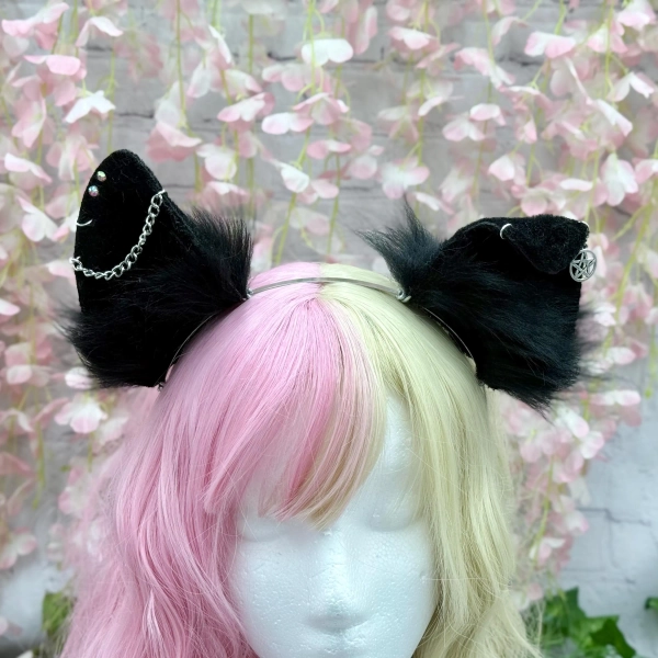 Premade Black Goth Puppy Ears and tail bendable realistic dog ears headband Kemonomimi puppy cosplay ears puppy play sfw pet play ears