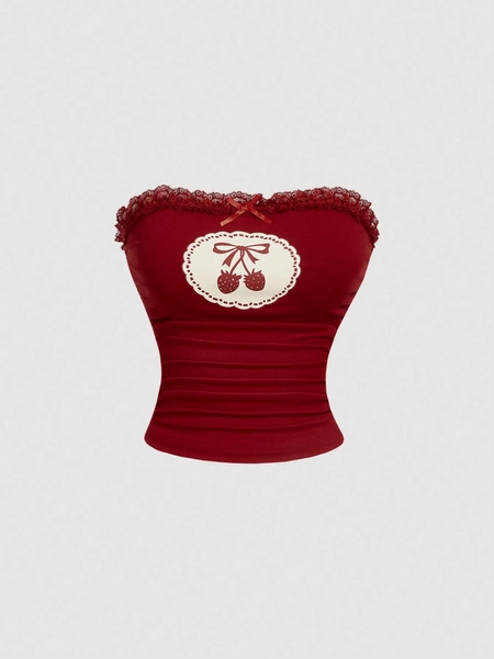 SHEIN MOD Summer Casual Cherry Print Halter Top Y2K Outfit  Graphic Tees Women Tops,Rave Top